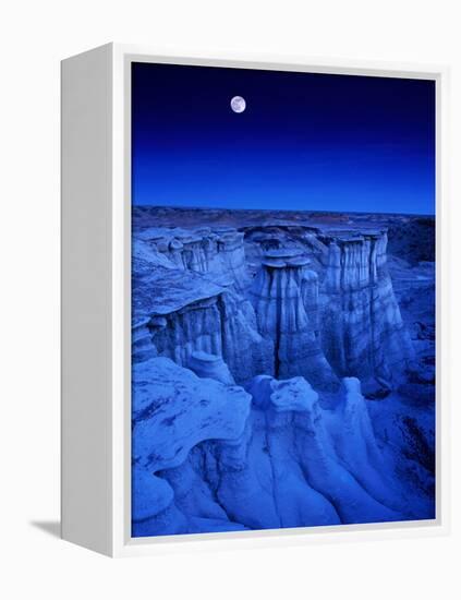 Full Moon Rises Over Landscape in De-Na-Zin Wilderness, Bisti Badlands, New Mexico, USA-Karl Lehmann-Framed Premier Image Canvas