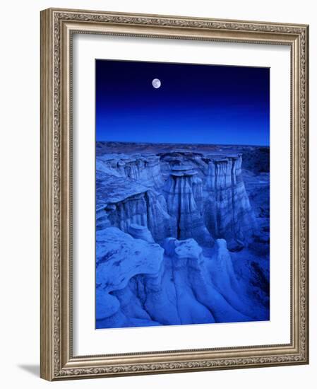 Full Moon Rises Over Landscape in De-Na-Zin Wilderness, Bisti Badlands, New Mexico, USA-Karl Lehmann-Framed Photographic Print