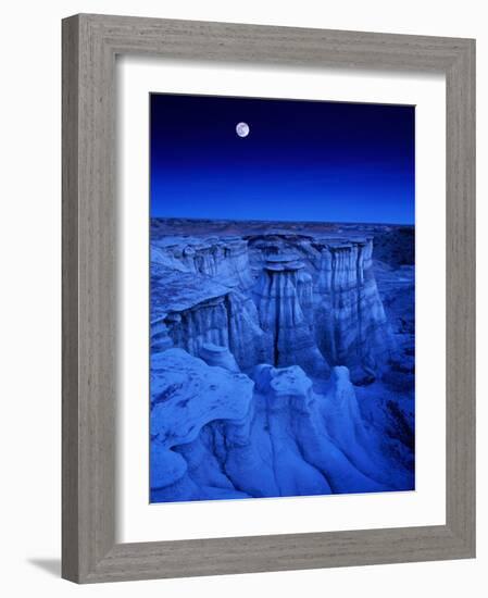 Full Moon Rises Over Landscape in De-Na-Zin Wilderness, Bisti Badlands, New Mexico, USA-Karl Lehmann-Framed Photographic Print