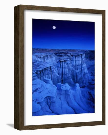 Full Moon Rises Over Landscape in De-Na-Zin Wilderness, Bisti Badlands, New Mexico, USA-Karl Lehmann-Framed Photographic Print