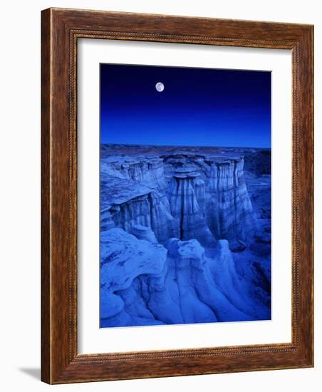 Full Moon Rises Over Landscape in De-Na-Zin Wilderness, Bisti Badlands, New Mexico, USA-Karl Lehmann-Framed Photographic Print