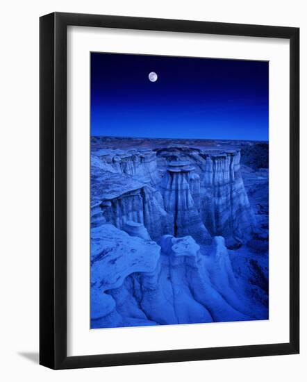 Full Moon Rises Over Landscape in De-Na-Zin Wilderness, Bisti Badlands, New Mexico, USA-Karl Lehmann-Framed Photographic Print