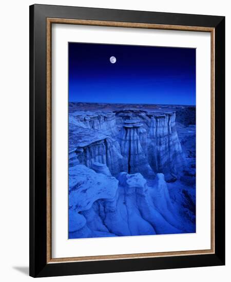 Full Moon Rises Over Landscape in De-Na-Zin Wilderness, Bisti Badlands, New Mexico, USA-Karl Lehmann-Framed Photographic Print