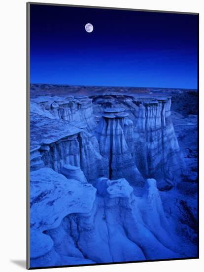 Full Moon Rises Over Landscape in De-Na-Zin Wilderness, Bisti Badlands, New Mexico, USA-Karl Lehmann-Mounted Photographic Print