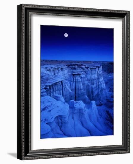 Full Moon Rises Over Landscape in De-Na-Zin Wilderness, Bisti Badlands, New Mexico, USA-Karl Lehmann-Framed Photographic Print