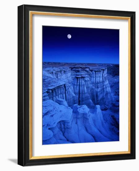 Full Moon Rises Over Landscape in De-Na-Zin Wilderness, Bisti Badlands, New Mexico, USA-Karl Lehmann-Framed Photographic Print