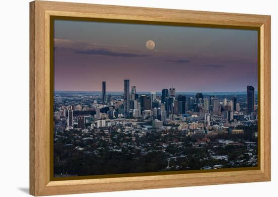 Full moon rising over Brisbane city, Queensland, Australia-Mark A Johnson-Framed Premier Image Canvas