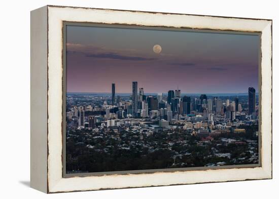 Full moon rising over Brisbane city, Queensland, Australia-Mark A Johnson-Framed Premier Image Canvas