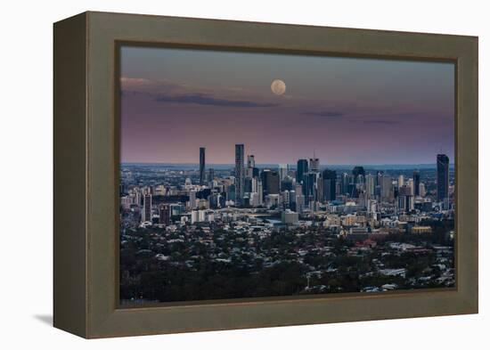 Full moon rising over Brisbane city, Queensland, Australia-Mark A Johnson-Framed Premier Image Canvas