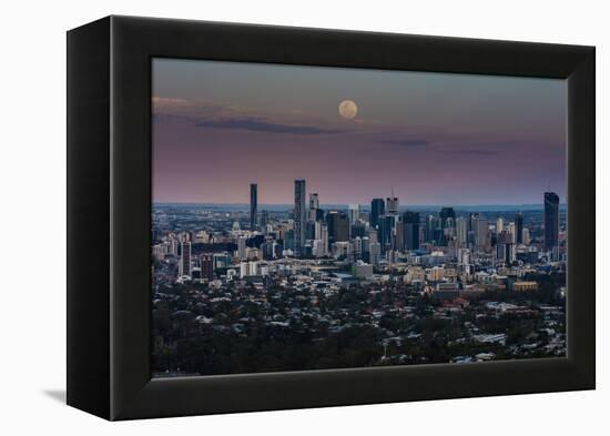 Full moon rising over Brisbane city, Queensland, Australia-Mark A Johnson-Framed Premier Image Canvas