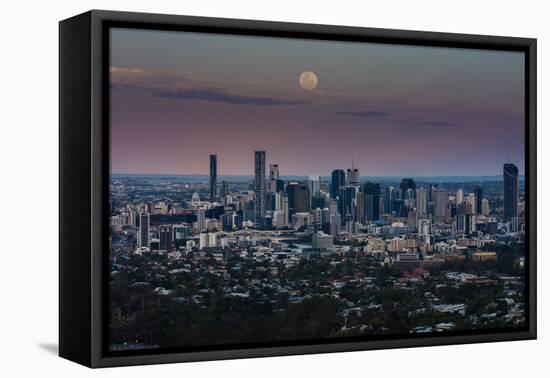 Full moon rising over Brisbane city, Queensland, Australia-Mark A Johnson-Framed Premier Image Canvas