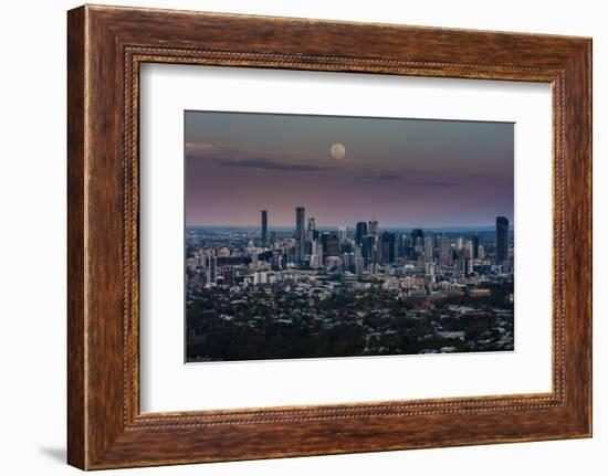 Full moon rising over Brisbane city, Queensland, Australia-Mark A Johnson-Framed Photographic Print