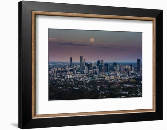 Full moon rising over Brisbane city, Queensland, Australia-Mark A Johnson-Framed Photographic Print