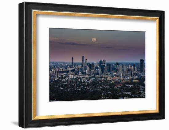 Full moon rising over Brisbane city, Queensland, Australia-Mark A Johnson-Framed Photographic Print