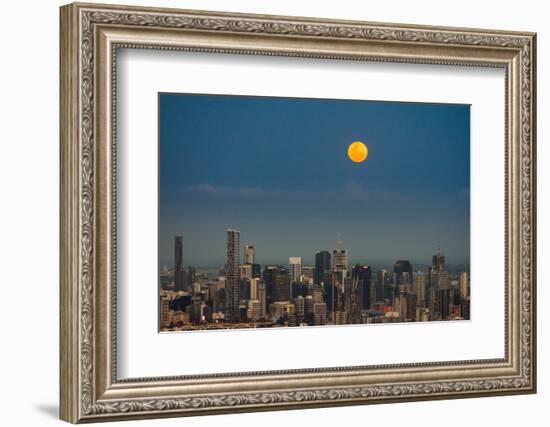 Full moon rising over Brisbane city, Queensland, Australia-Mark A Johnson-Framed Photographic Print