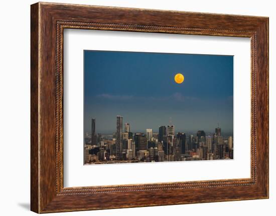 Full moon rising over Brisbane city, Queensland, Australia-Mark A Johnson-Framed Photographic Print