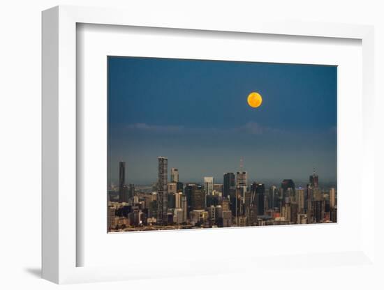 Full moon rising over Brisbane city, Queensland, Australia-Mark A Johnson-Framed Photographic Print