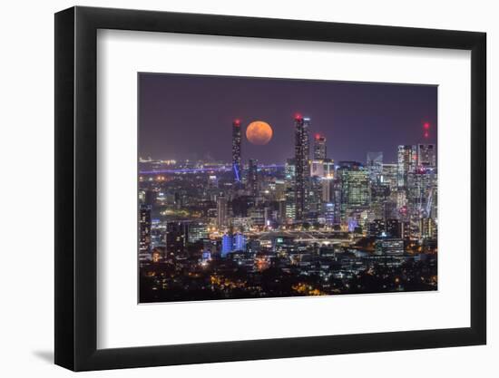 Full moon rising over Brisbane city, Queensland, Australia-Mark A Johnson-Framed Photographic Print