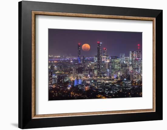 Full moon rising over Brisbane city, Queensland, Australia-Mark A Johnson-Framed Photographic Print