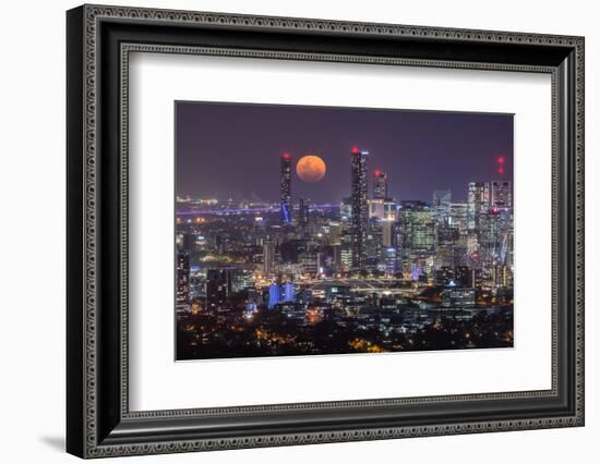 Full moon rising over Brisbane city, Queensland, Australia-Mark A Johnson-Framed Photographic Print