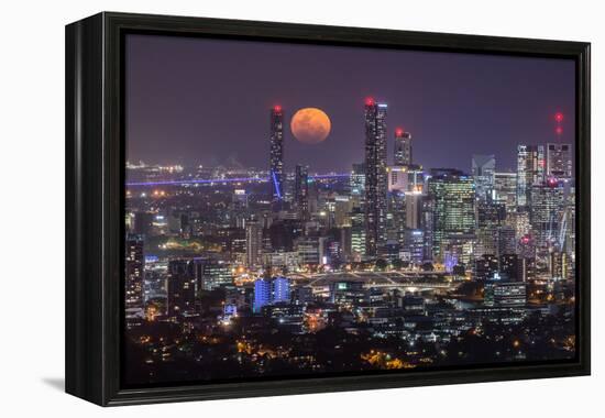 Full moon rising over Brisbane city, Queensland, Australia-Mark A Johnson-Framed Premier Image Canvas