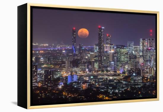 Full moon rising over Brisbane city, Queensland, Australia-Mark A Johnson-Framed Premier Image Canvas