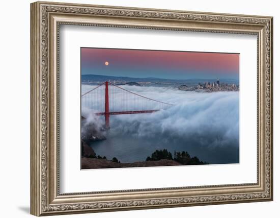 Full Moon Rising Over Golden Gate Bridge Low Fog and Mood San Francisco-Vincent James-Framed Photographic Print