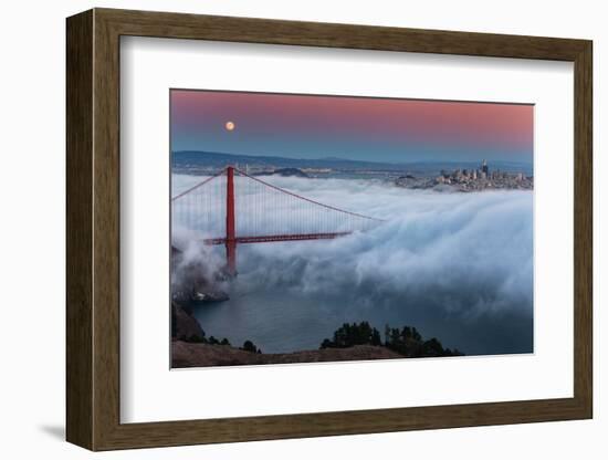 Full Moon Rising Over Golden Gate Bridge Low Fog and Mood San Francisco-Vincent James-Framed Photographic Print