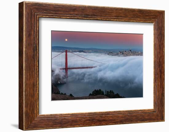 Full Moon Rising Over Golden Gate Bridge Low Fog and Mood San Francisco-Vincent James-Framed Photographic Print