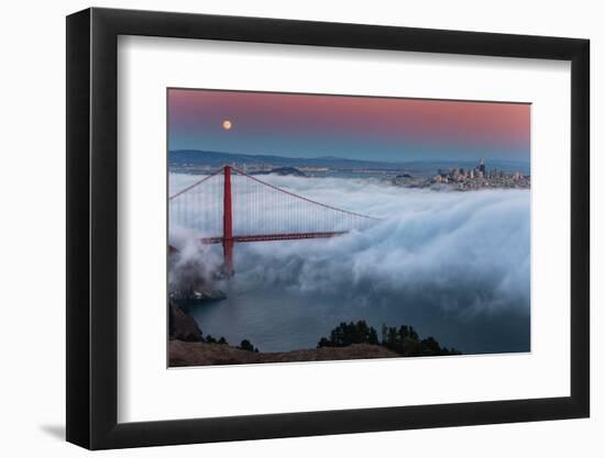 Full Moon Rising Over Golden Gate Bridge Low Fog and Mood San Francisco-Vincent James-Framed Photographic Print
