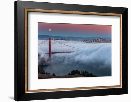 Full Moon Rising Over Golden Gate Bridge Low Fog and Mood San Francisco-Vincent James-Framed Photographic Print