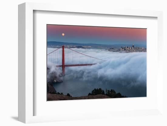 Full Moon Rising Over Golden Gate Bridge Low Fog and Mood San Francisco-Vincent James-Framed Photographic Print