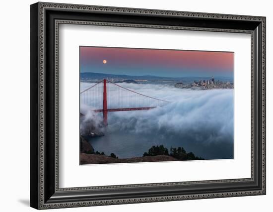 Full Moon Rising Over Golden Gate Bridge Low Fog and Mood San Francisco-Vincent James-Framed Photographic Print