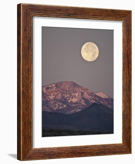 Full Moon Setting over Snow-Covered Magdelena Mountains at Socorro, New Mexico, USA-Larry Ditto-Framed Photographic Print