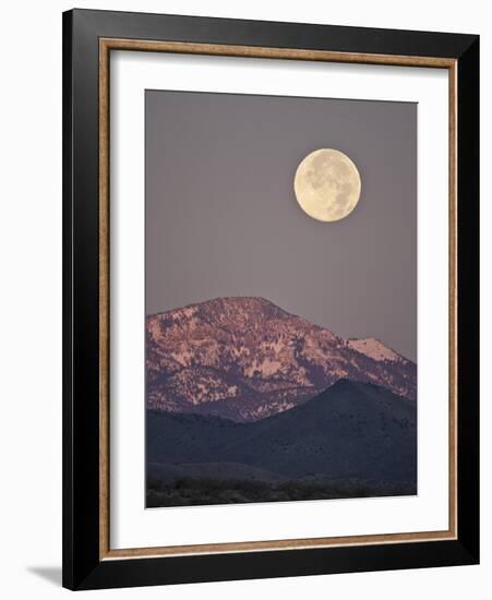 Full Moon Setting over Snow-Covered Magdelena Mountains at Socorro, New Mexico, USA-Larry Ditto-Framed Photographic Print