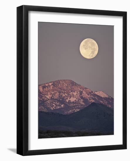 Full Moon Setting over Snow-Covered Magdelena Mountains at Socorro, New Mexico, USA-Larry Ditto-Framed Photographic Print