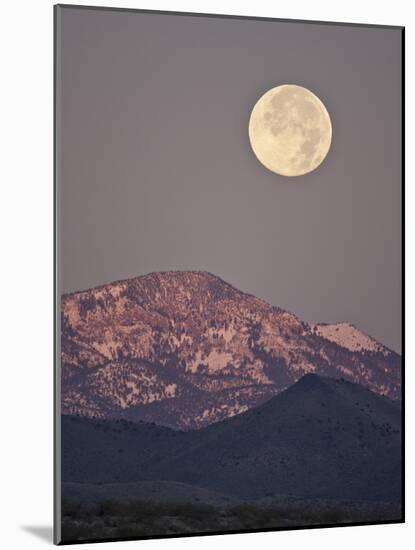 Full Moon Setting over Snow-Covered Magdelena Mountains at Socorro, New Mexico, USA-Larry Ditto-Mounted Photographic Print