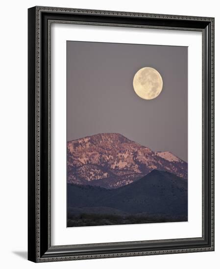 Full Moon Setting over Snow-Covered Magdelena Mountains at Socorro, New Mexico, USA-Larry Ditto-Framed Photographic Print