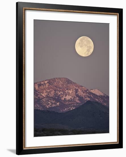 Full Moon Setting over Snow-Covered Magdelena Mountains at Socorro, New Mexico, USA-Larry Ditto-Framed Photographic Print