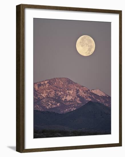 Full Moon Setting over Snow-Covered Magdelena Mountains at Socorro, New Mexico, USA-Larry Ditto-Framed Photographic Print