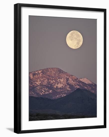 Full Moon Setting over Snow-Covered Magdelena Mountains at Socorro, New Mexico, USA-Larry Ditto-Framed Photographic Print