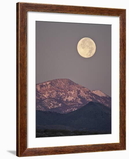 Full Moon Setting over Snow-Covered Magdelena Mountains at Socorro, New Mexico, USA-Larry Ditto-Framed Photographic Print