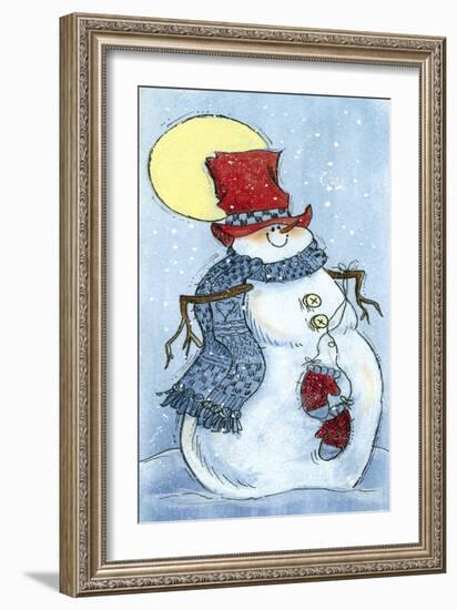Full Moon Snow Man-Beverly Johnston-Framed Giclee Print