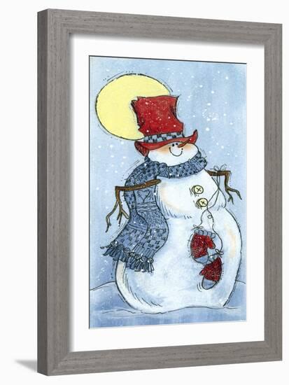 Full Moon Snow Man-Beverly Johnston-Framed Giclee Print