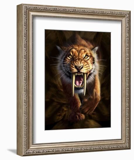 Full on View of a Saber-Toothed Tiger-null-Framed Premium Giclee Print
