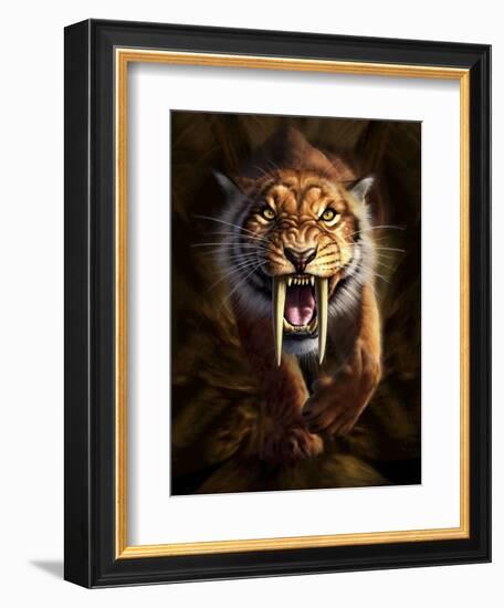 Full on View of a Saber-Toothed Tiger-null-Framed Premium Giclee Print
