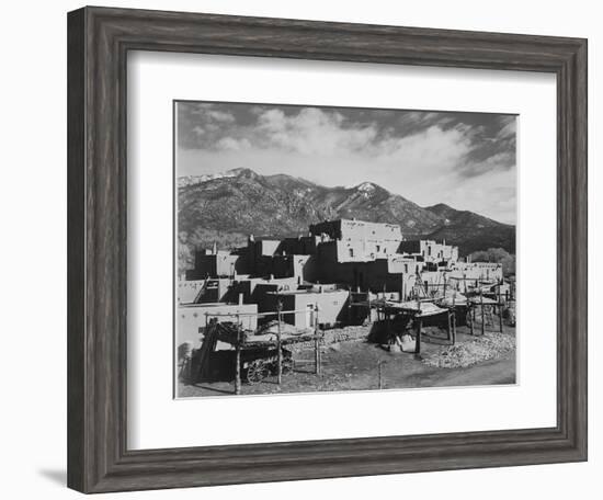 Full View Of City Mountains In Bkgd "Taos Pueblo National Historic Landmark New Mexico 1941"-Ansel Adams-Framed Art Print