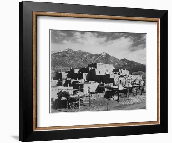 Full View Of City Mountains In Bkgd "Taos Pueblo National Historic Landmark New Mexico 1941"-Ansel Adams-Framed Art Print