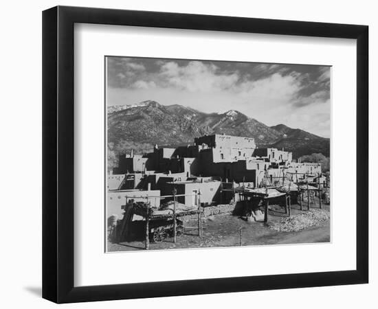 Full View Of City Mountains In Bkgd "Taos Pueblo National Historic Landmark New Mexico 1941"-Ansel Adams-Framed Art Print