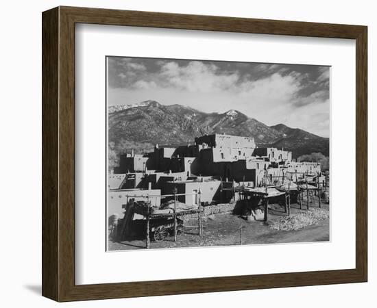 Full View Of City Mountains In Bkgd "Taos Pueblo National Historic Landmark New Mexico 1941"-Ansel Adams-Framed Premium Giclee Print